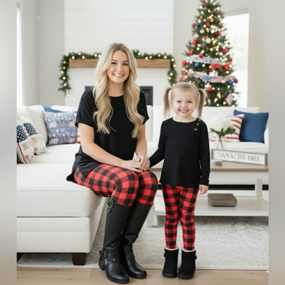 NEW Christmas Black Red Plaid Leggings Luxury Soft Yoga Pants Size TC2 - Picture 9 of 13